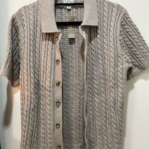 Short-sleeve cotton cable-knit polo cardigan sweater from J Crew